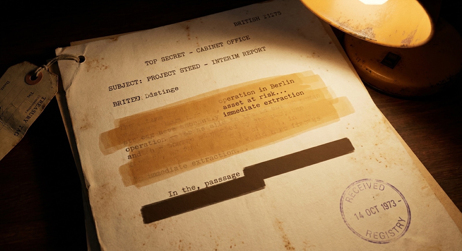 A document redacted with an amber wash, text ghosting through.