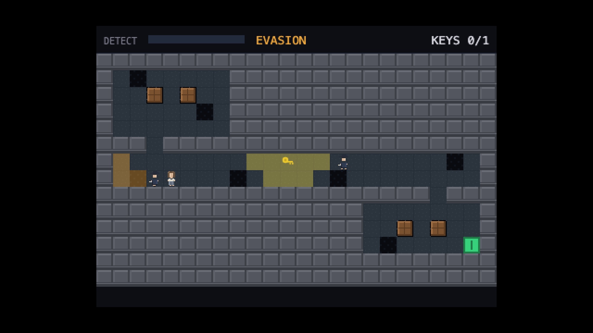 Two guards flank a corridor in an evasion sweep.